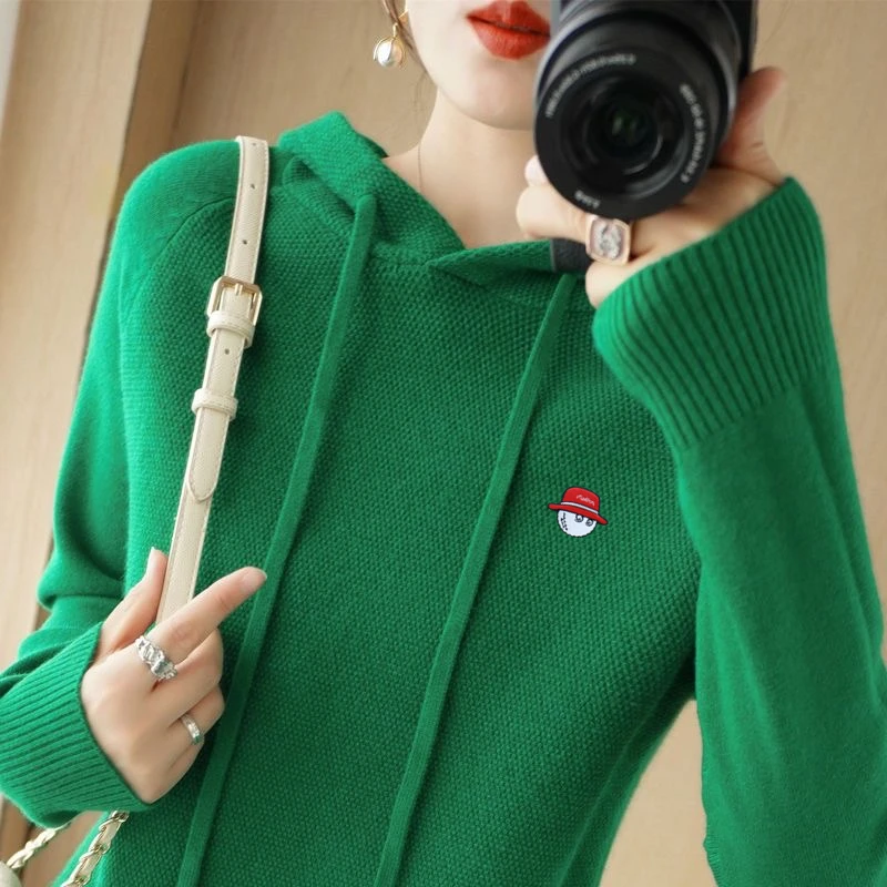 Women's Golf Clothing 2022 Autumn Winter The New Horse Golf Wear Women Sweater Soft Warm and Comfortable Knitted Hooded Sweater
