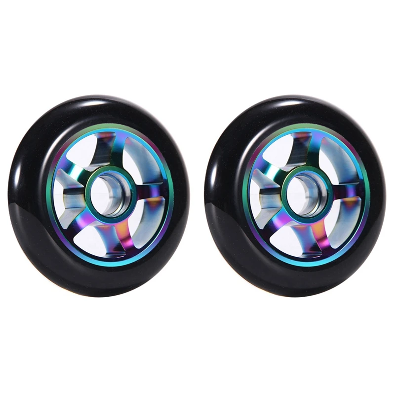 

2 Pcs Children's Scooter Accessories Colorful 110X24 Extreme Car Aluminum Wheels Stunt Scooter Pu Wheels With Bearings