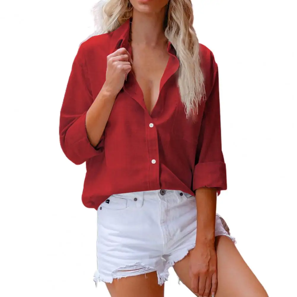 

Shirt for Women 2022 Solid Color Pocket Spring Autumn All Match Lapel Long Sleeve Single-breasted Shirt Women Tops Streetwear