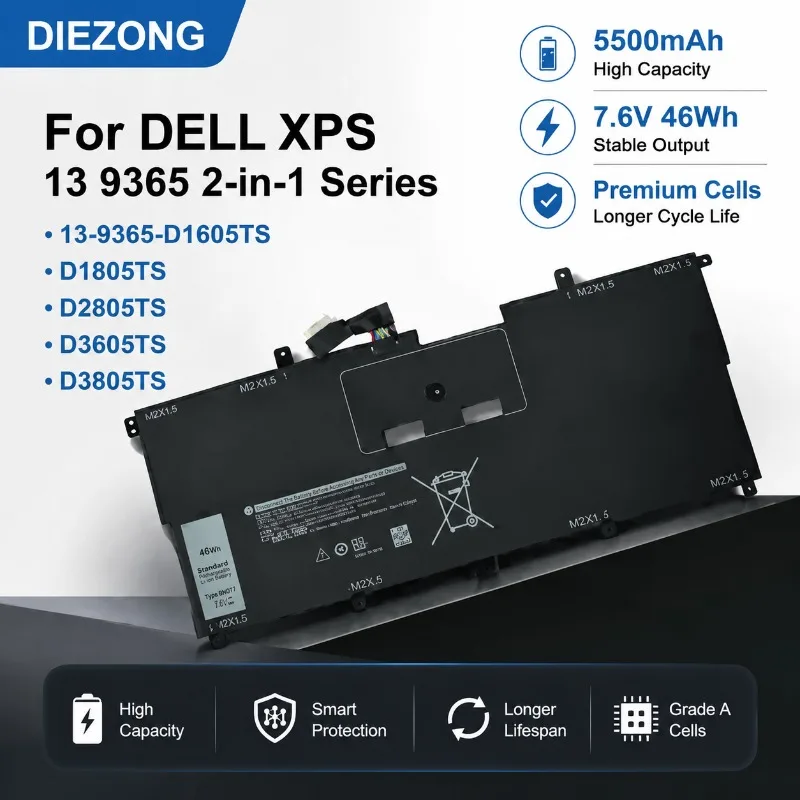 Фото Аккумулятор для ноутбука 7.6V 5500mAh/46Wh NNF1C для DELL XPS 13 9365 серии 2-в-1 13-9365-D1605TS/D1805TS/D2805TS/D3605TS/D3805TS №1