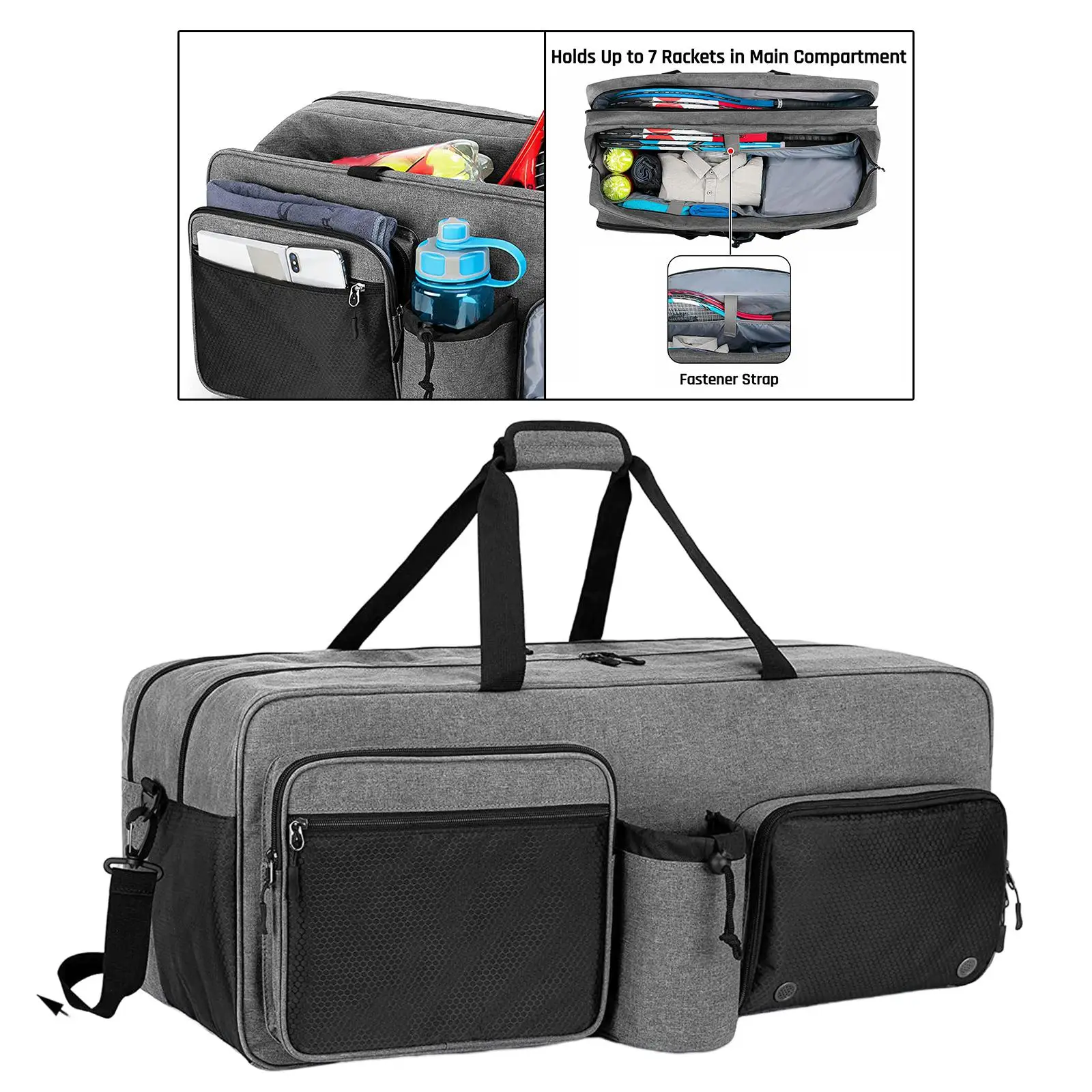 

Tennis Bag Holds 7 Rackets Double Anti Slip Zippers Outdoor Sports Bag