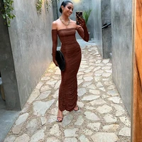 womens sexy straight neck strapless slim long sleeve dress elegant backless party long dress for women bodycon evening dress
