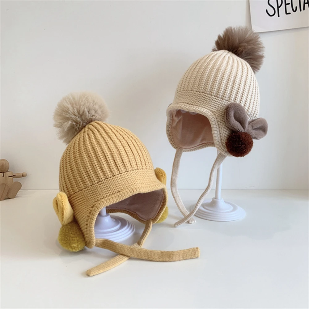 

Synpos Autumn Newborn Baby Earmuffs Caps Winter Toddler Hats Bonnet Boy Girl Faux Fur Pompom Beanies 6-24 Months