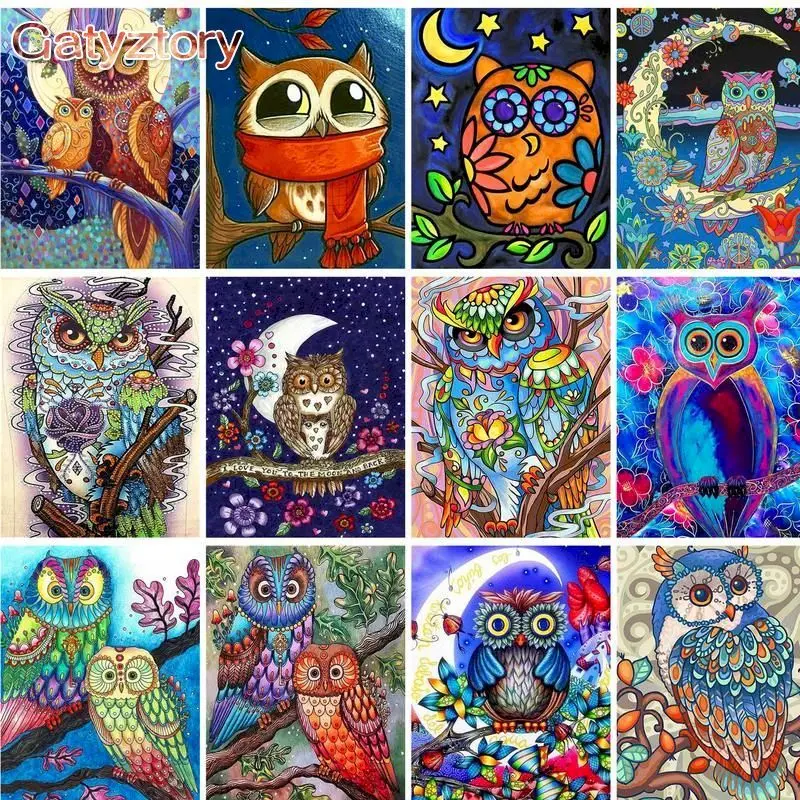 

GATYZTORY 60×75cm Painting By Numbers Animal Owl Canvas Drawing Acrylic Paints Coloring By Numbers Unique DIY Gift Home Decor