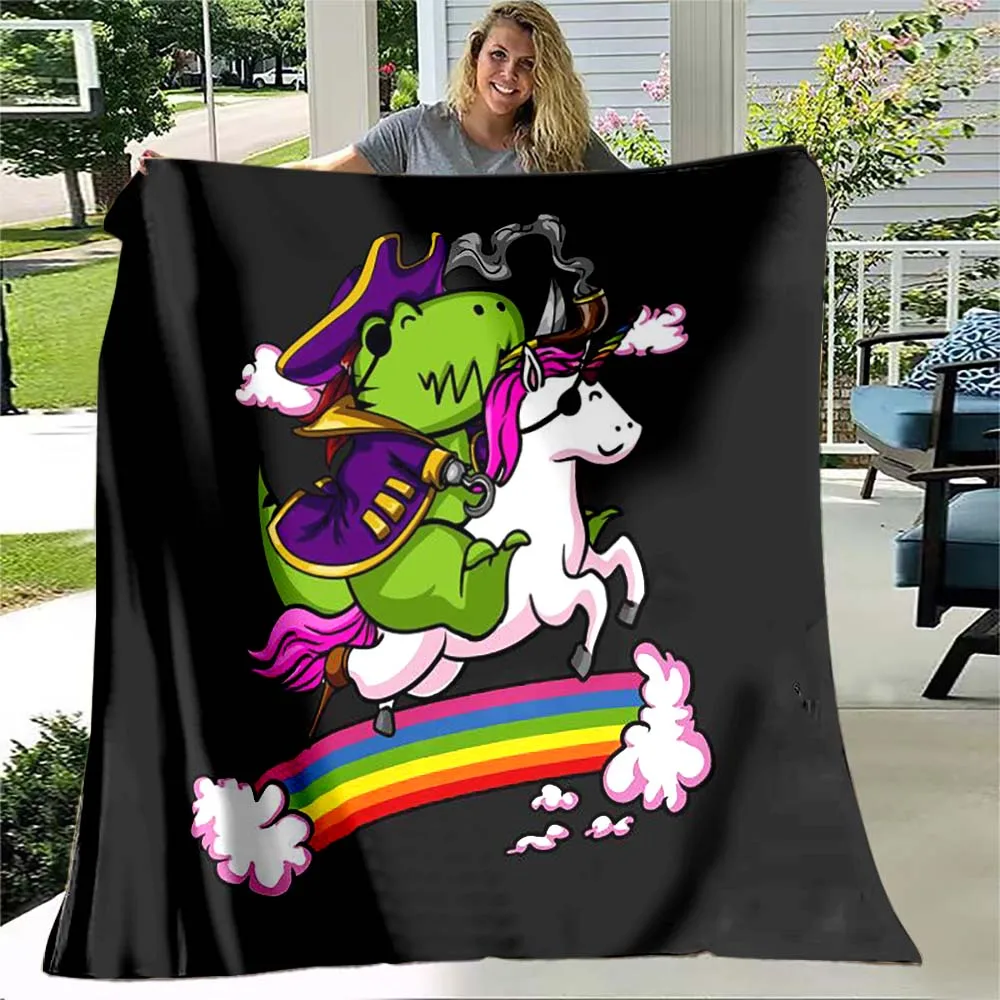 

Dachshund Husky Unicorn Rainbow Funny Soft Flannel Throw Blanket Living Room Bedroom Cartoon Bedspread Riding Tyrannosaurus