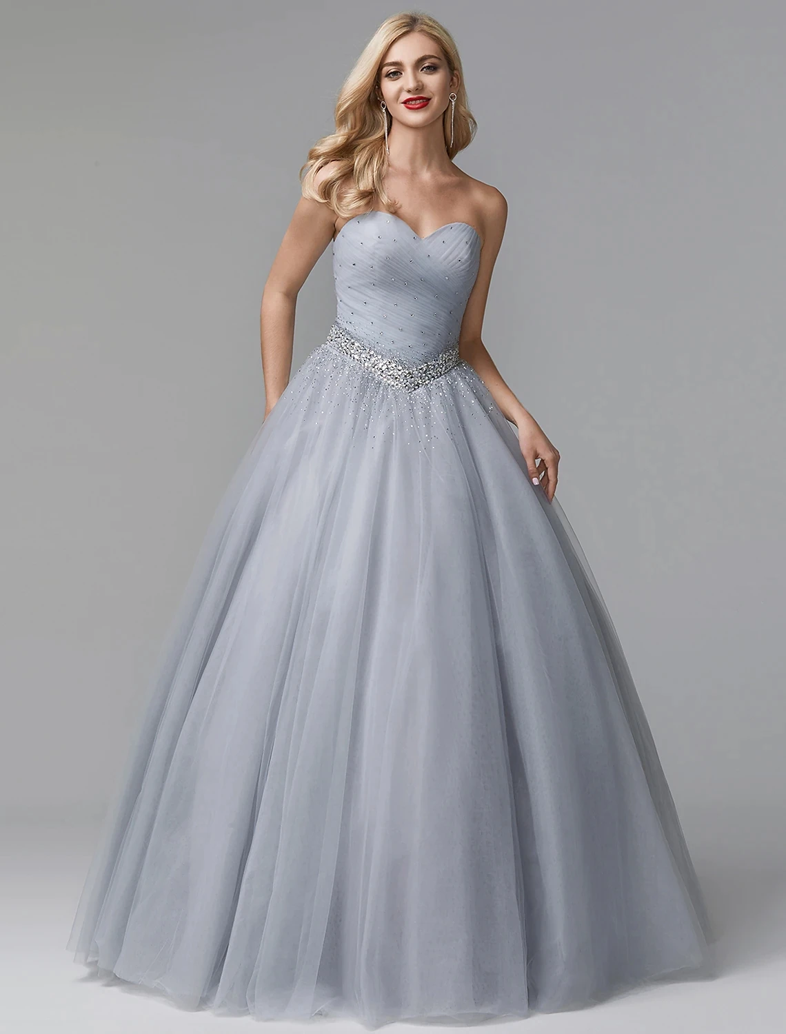 

Luxurious Silver Prom Dresses Sweetheart Floor Length Crystals Beading Evening Pageant Gowns Vestidos Festa Robe De Soiree