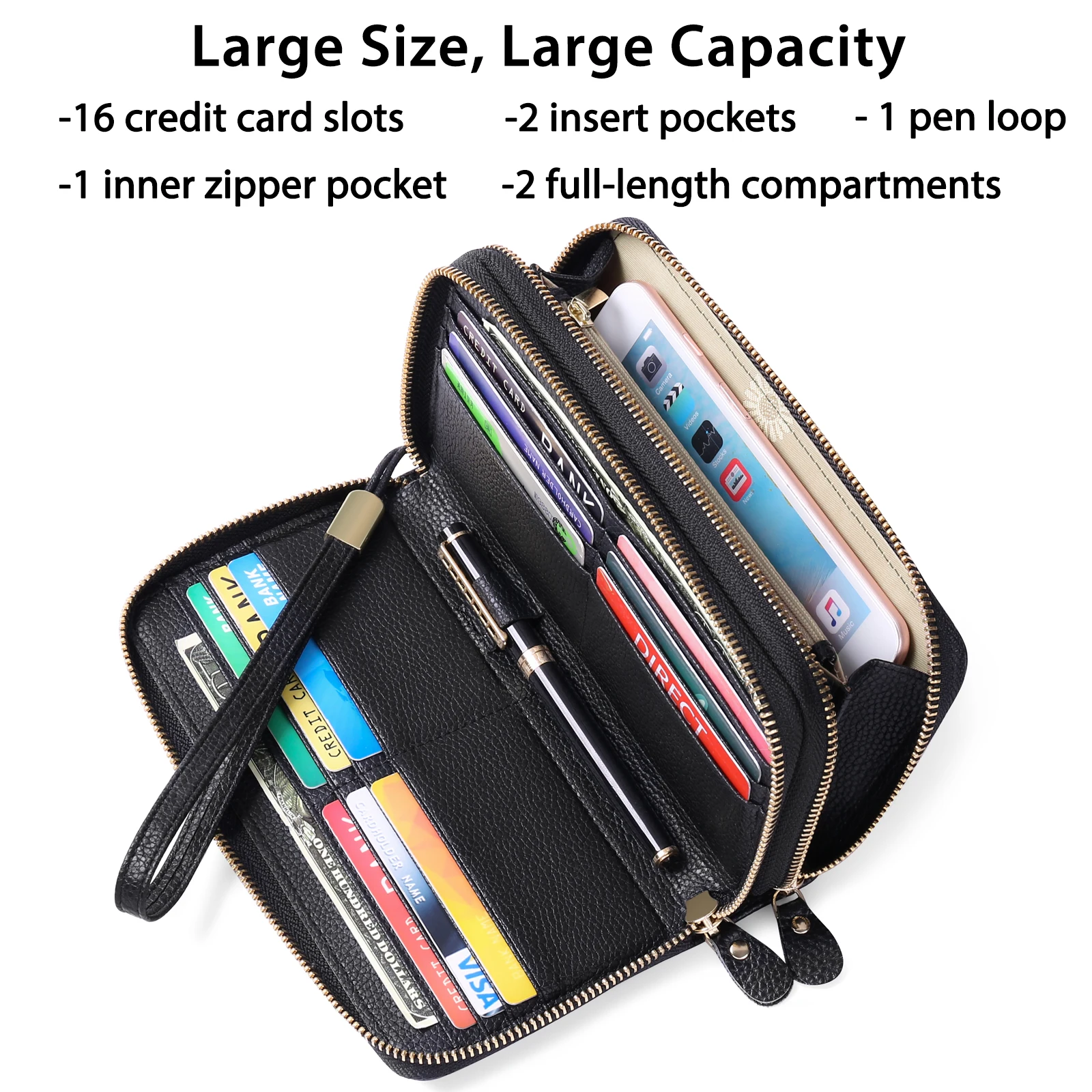 SENDEFN Women Long Wallets Double Zipper Clutches Purse Large Capacity Fashion Wristlet Wallet Phone Bag Card Holder Lady Wallet