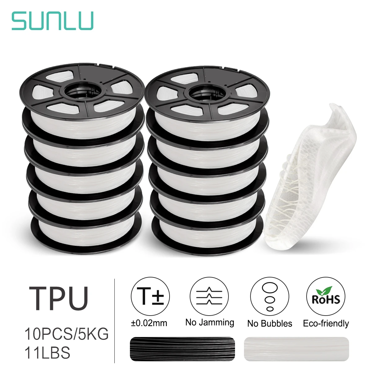 

SUNLU TPU Filament Flexible Elasticity 10 Rolls 5KG 3D Printer Printing Material 1.75MM Non-toxic Consumable For Children Toy