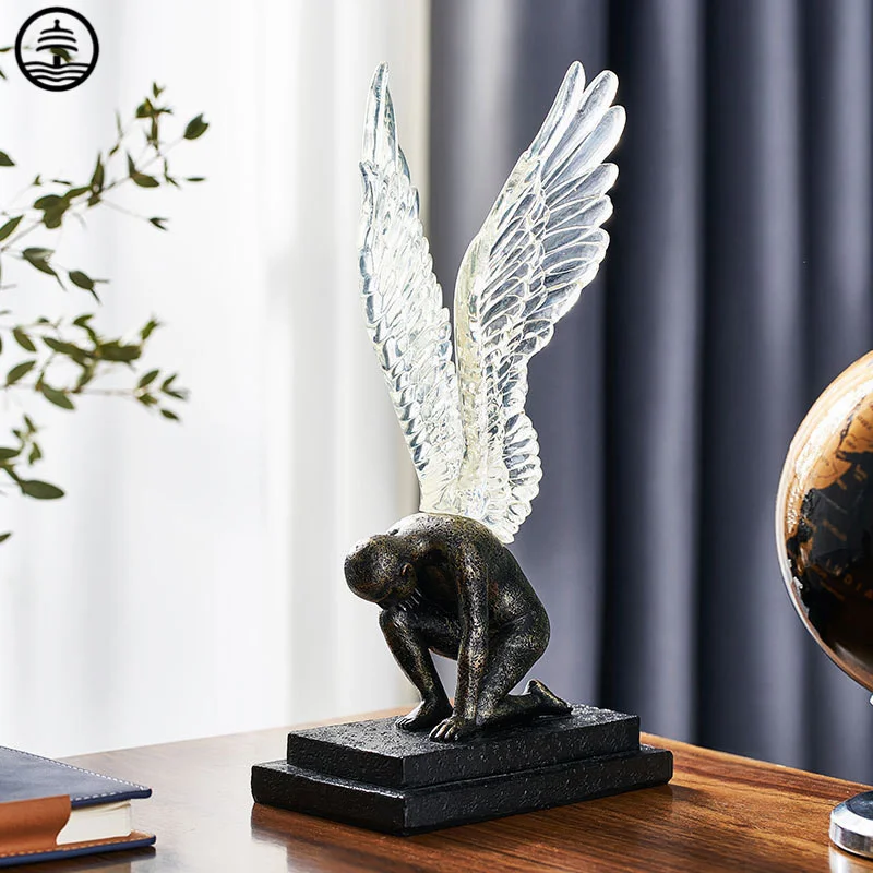 

Abstract Modern Art Sculpture Resin Angel Model Statue Golden Wings Creative Home Decoration LivingRoom Office Decor Accessories