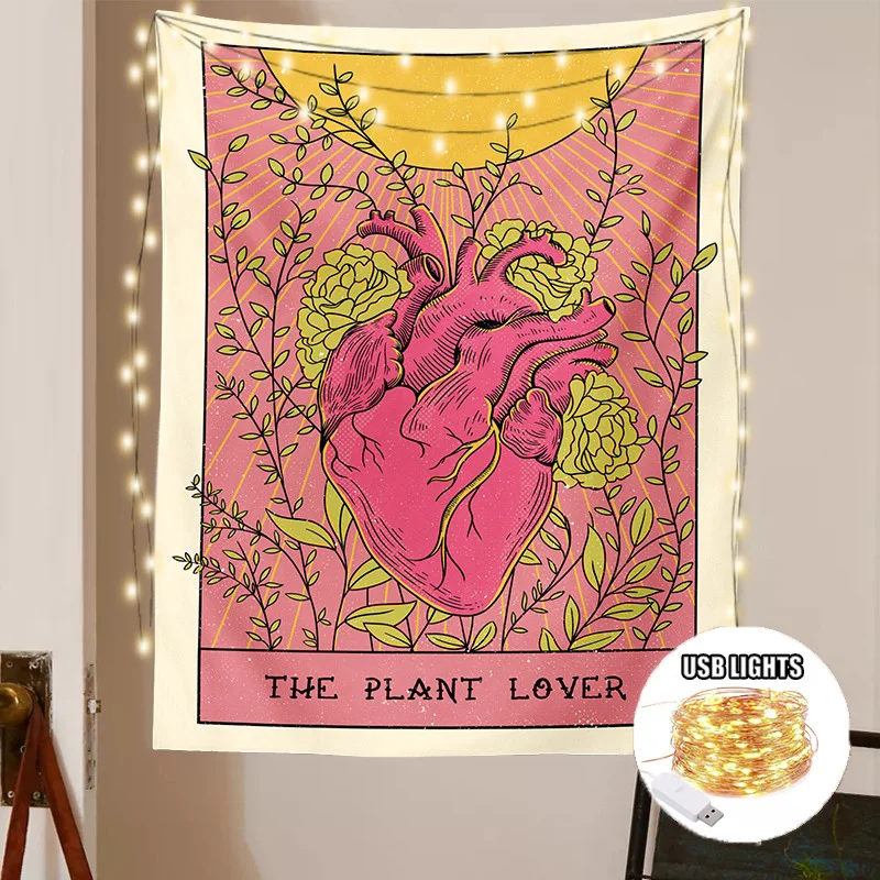 

Tarot Card Tapestry Wall Hanging Pink Heart Witchcraft Supplies Bohemian Style Ecoration The Plant Lover Hippie Mattress Dorm