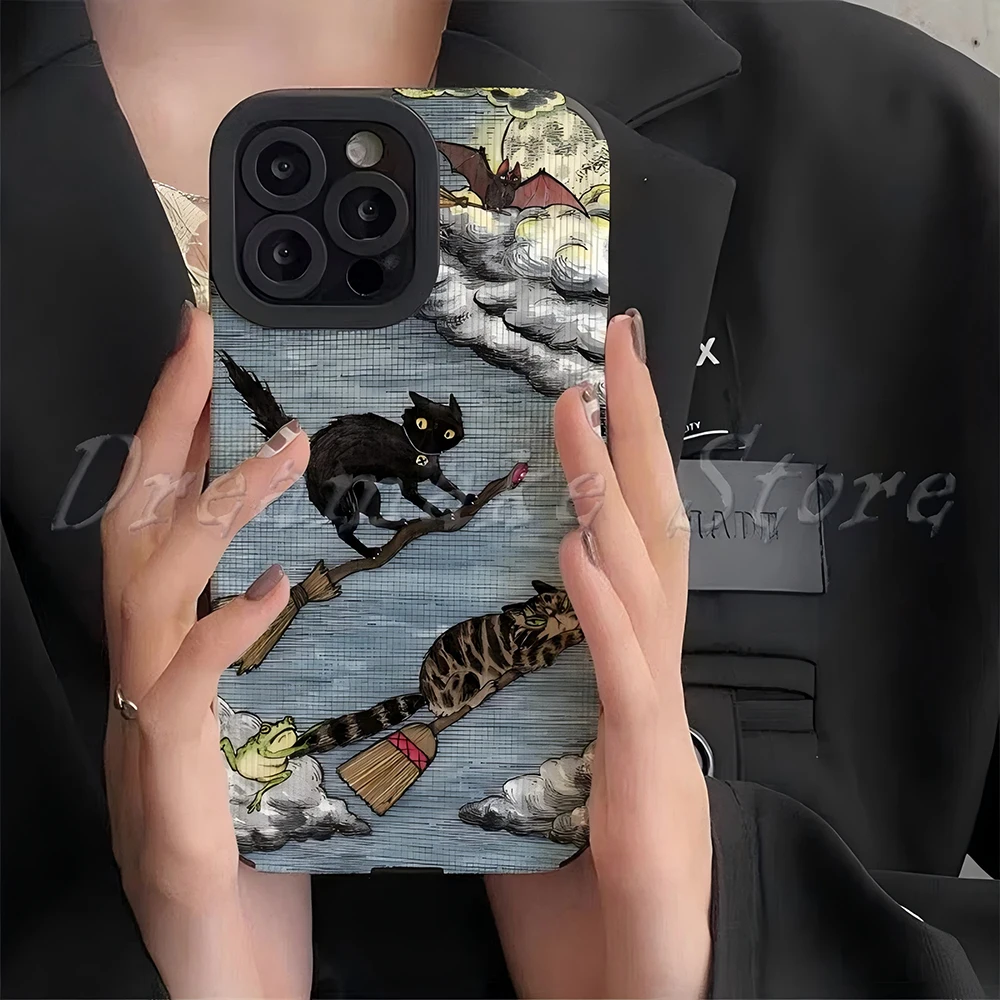 Cartoon Dark Funny Cat Creative Luxury Pupil Full Screen For iPhone 16 15 14 13 12 11 X XR Xs SE2 8 7 Plus Pro Max Mini Silicone