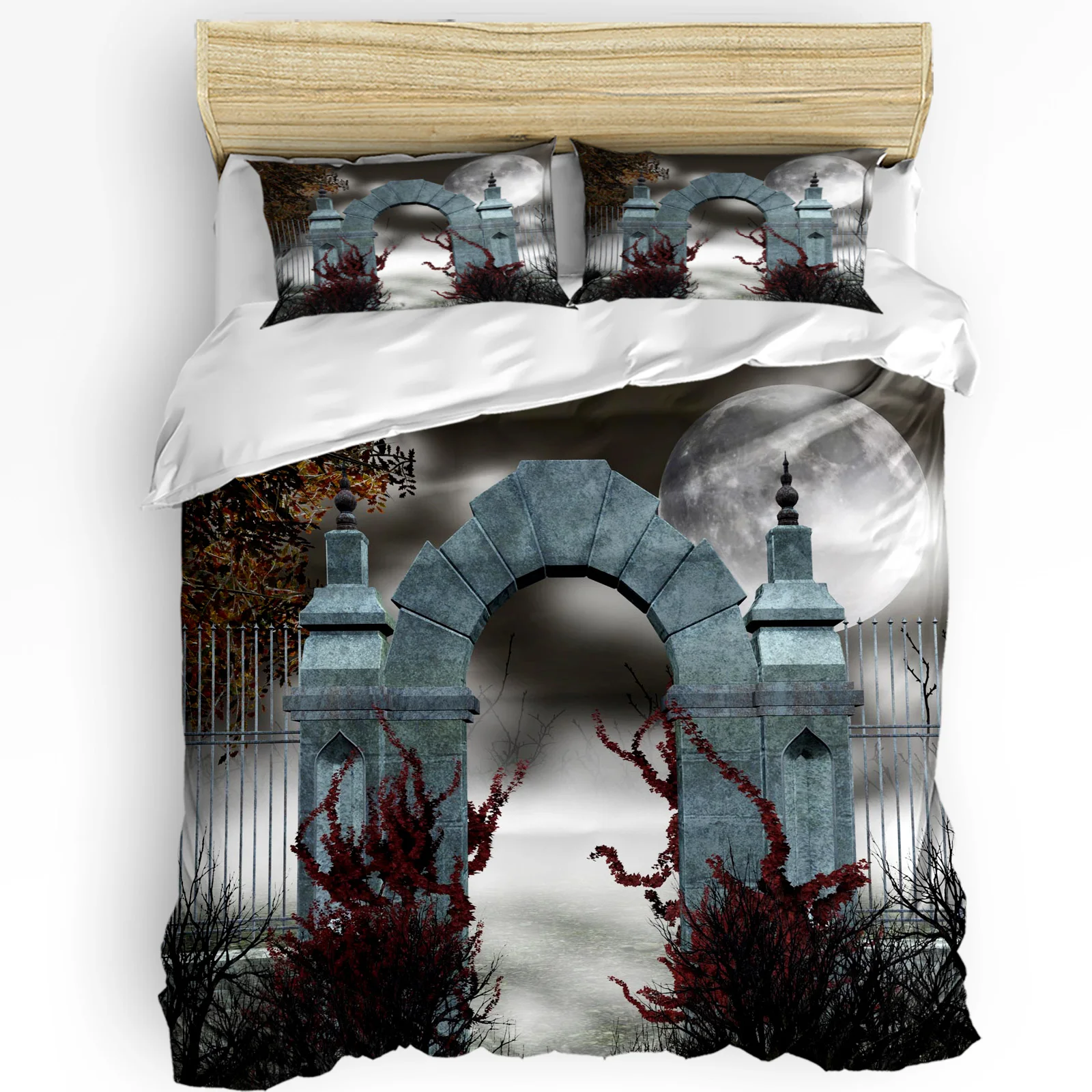 Arch Stone Moon Night Fog House Door 3pcs Bedding Set For Bedroom Double Bed Home Textile Duvet Cover Quilt Pillowcase