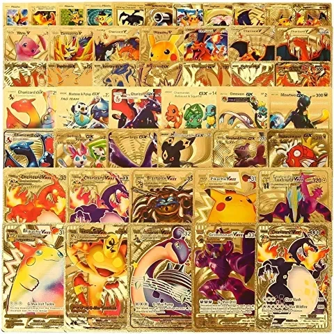

Pokemon Cards Metal Gold Sliver Spanish Vmax GX Energy Card Charizard Pikachu Rare Collection Battle Trainer Boys Gift