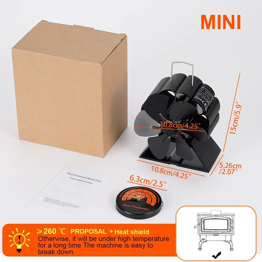 

Мини-вентилятор для печи, 6-лопастной тепловой вентилятор для камина, дровяная горелка, эко-тихий вентилятор для печи, обогреватель для дома, эффективное распределение тепла