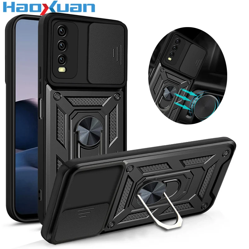 

Shockproof Phone Case For VIVO S10E S12 5G Magnetic Ring Holder Push Window Protective Cover For VIVO V21E V21 V23E V23 5G