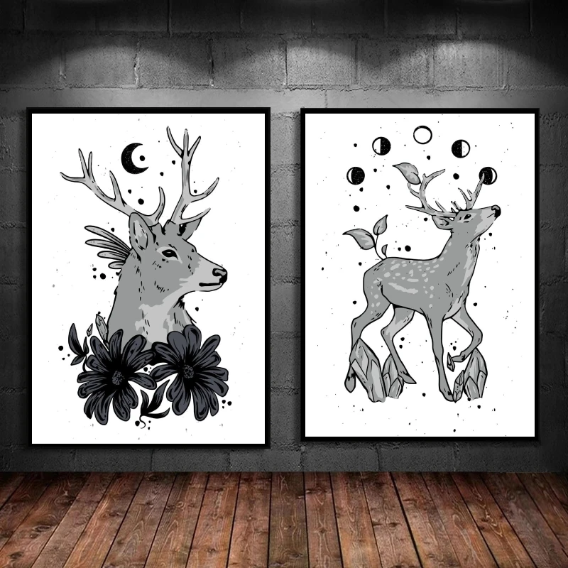 

Canvas HD Prints Deer Animal with Flowers Hanging Wall Stickers Children Gifts Cartoon Character Picture Aesthetic Poster