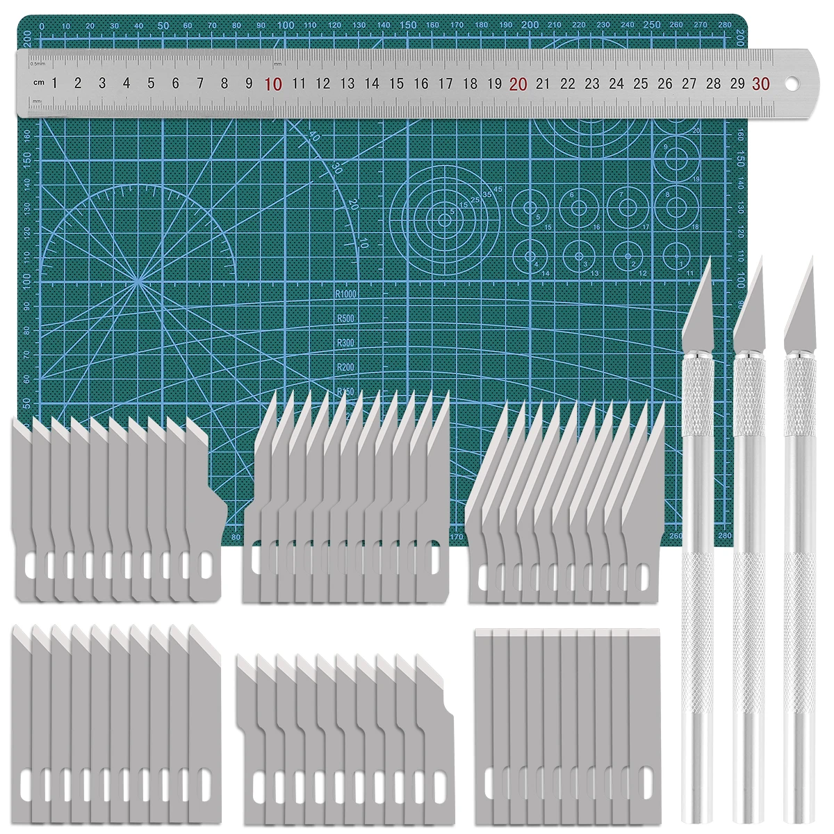 

Metal Scalpel Knife Tools Non-Slip Blades Engraving Knife Paper Cut Handicraft Carving Tools With Ruler Cutting Mat Spare Blades