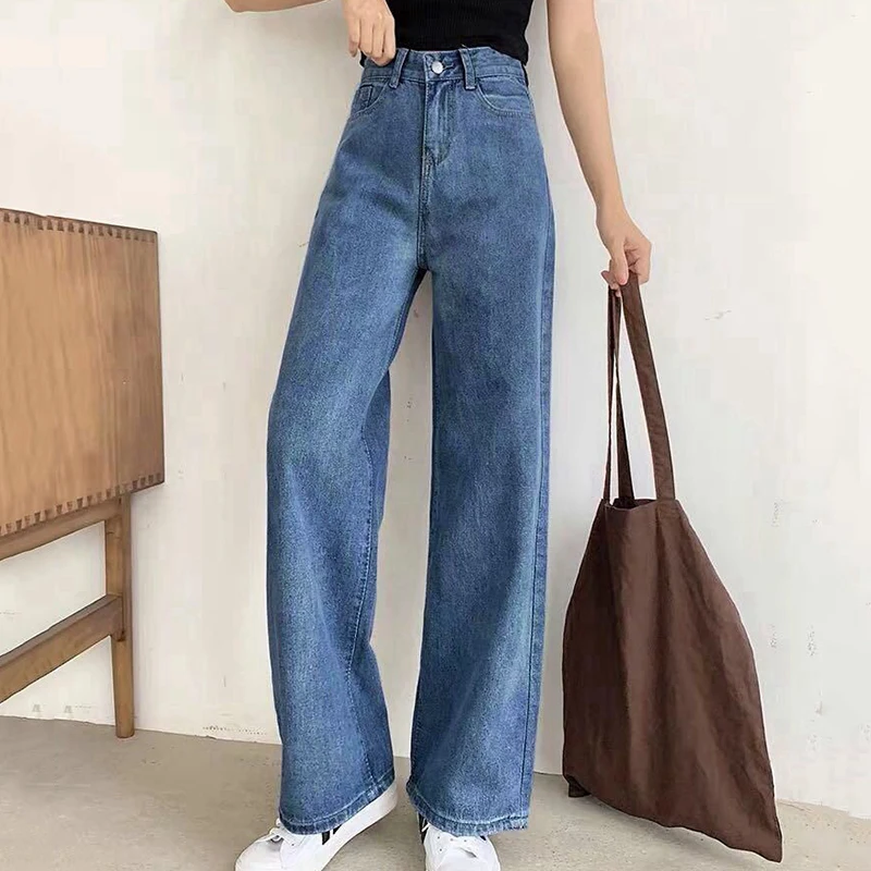 Jeans Women's High Waist Autumn and Winter Loose Straight Tube Korean Version Vertical Feel Versatile Fat mm Wide Leg Slim