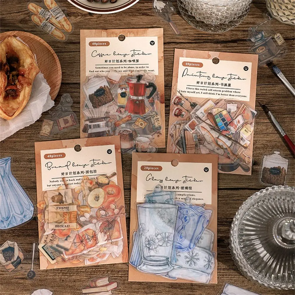 

40pcs DIY Craft Vintage Diary Coffee Bread Stickers Decorative Sticker Scrapbooking Mobile Sticker
