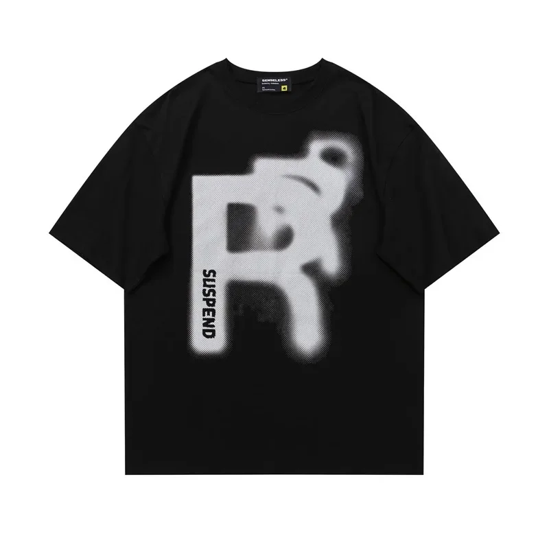 Модная уличная хлопковая футболка с буквенным принтом и короткими рукавами для