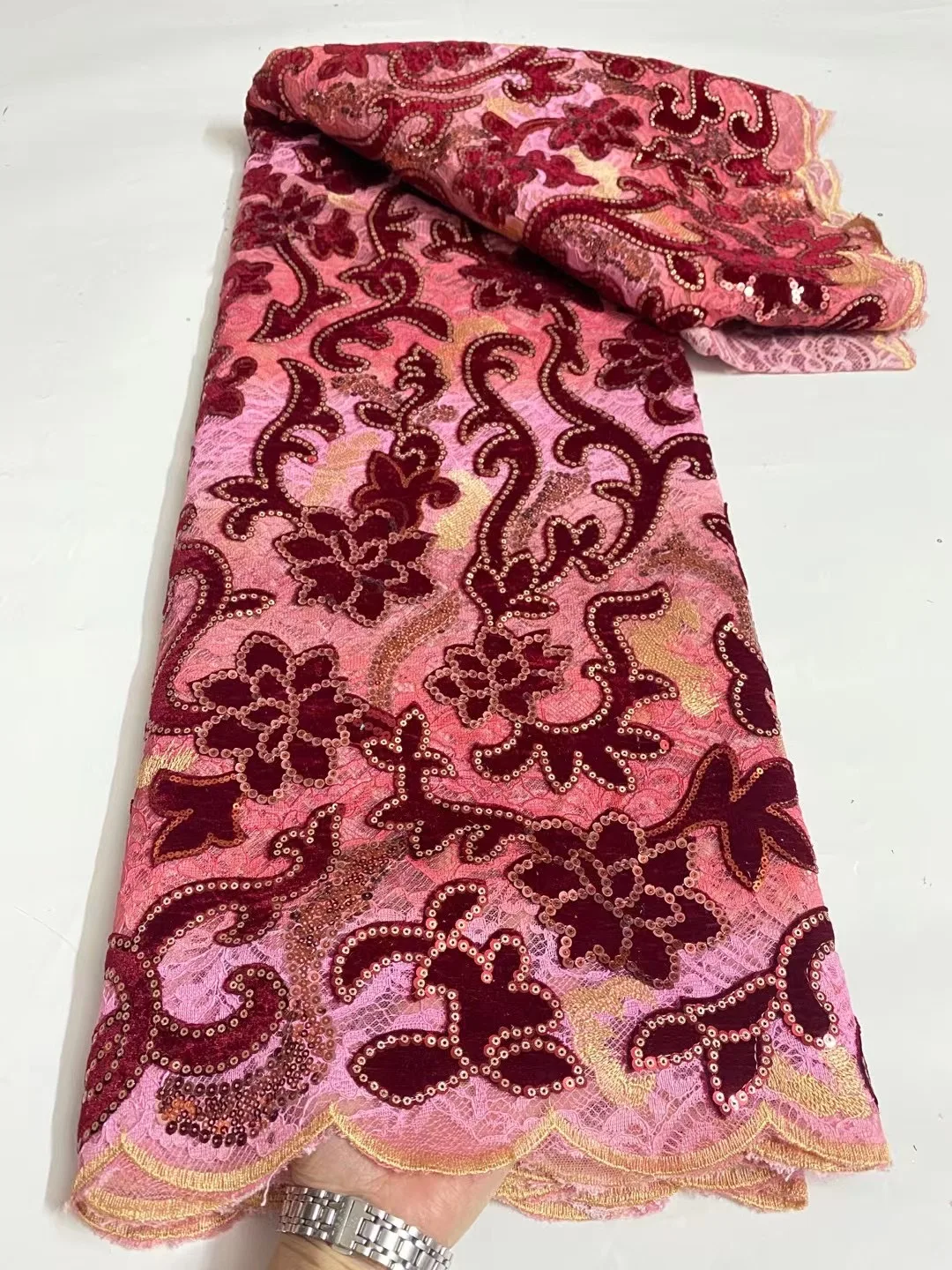 

5 ярдов, нигерийская сетчатая кружевная ткань с вышивкой, 2023, Высококачественная африканская бархатная кружевная ткань с блестками, французская одежда для женского платья