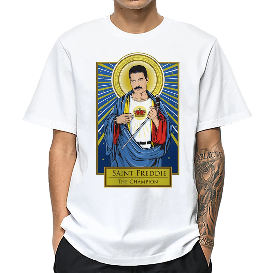 

Футболка Saint Freddie футболка с Фредди Меркьюри для мужчин, футболки в стиле хип-хоп с изображением королевской группы, футболка со свинцовым вокалом, уличная одежда из 100% хлопка, футболка Dabbing