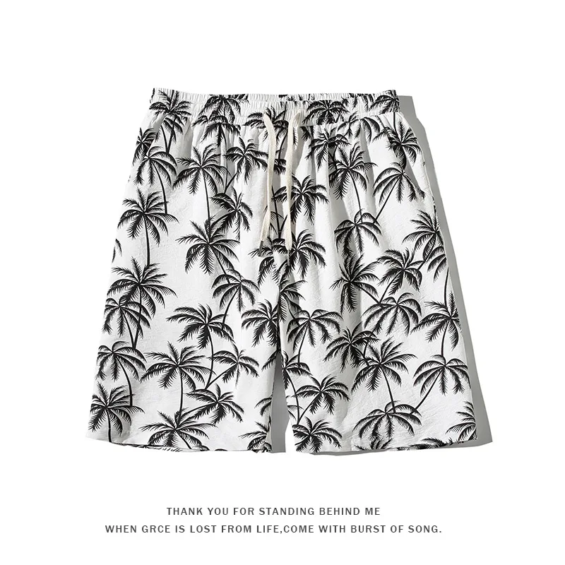 

Летние мужские шорты с цветочным рисунком, мужские яркие шелковые большие брюки, модная Фирменная галстук, верхняя одежда, мужские пятиконе...