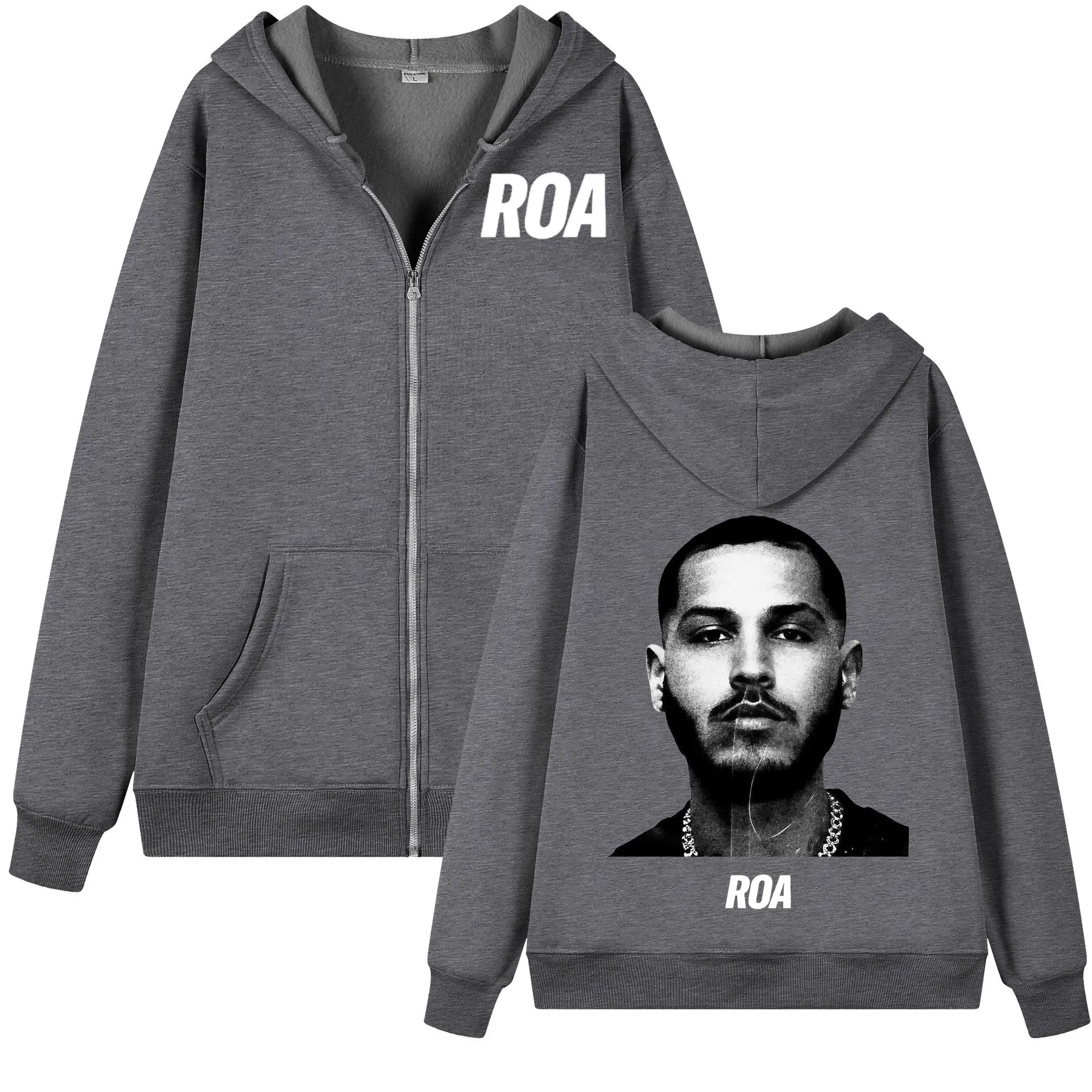 Фото Толстовка с графическим принтом Rapper Roa, модная винтажная куртка на молнии в стиле хип-хоп, пуловеры для мужчин и женщин, повседневные флисовые толстовки с длинными рукавами №3