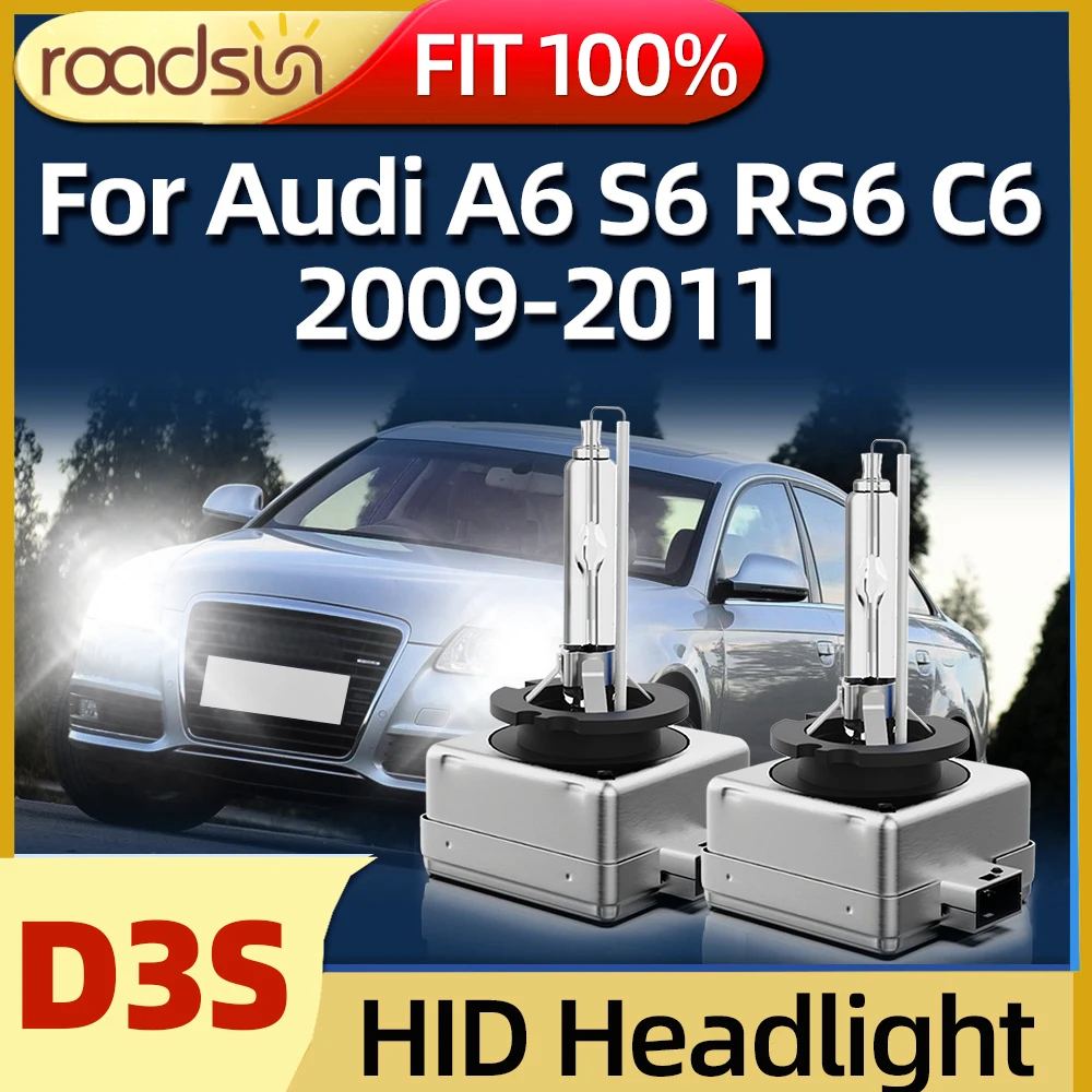 

Roadsun 2PCS Car Headlight DC 35W HID Xenon Lamp D3S 6000K White Fit For Audi A6 S6 RS6 C6 2009 2010 2011