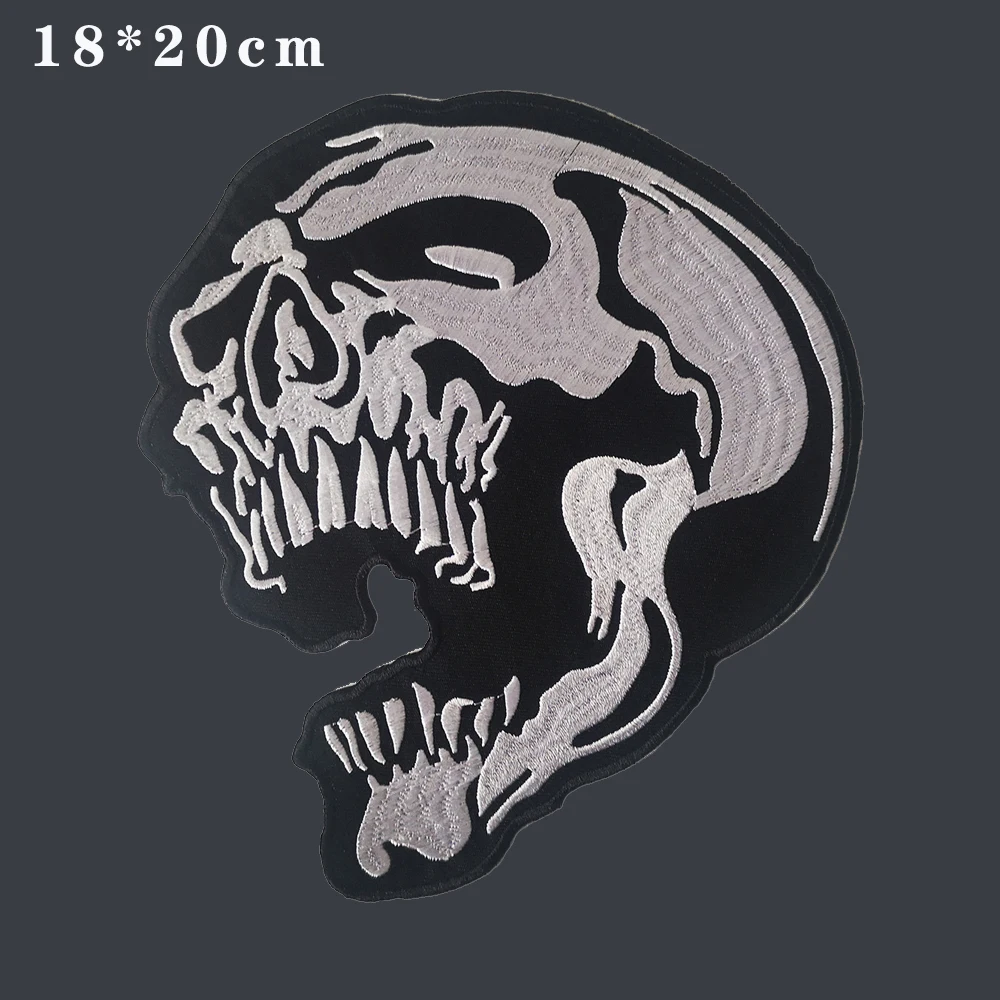 

7.6 inches Angry shouts skull large Embroidery Patches for Jacket Motorcycle Biker 18*20cm