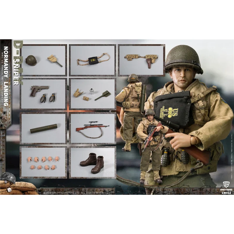 

Crazy Figure LW012 1/12 WWII U.S. Rangers On D-Day Sniper Figure Model 6'' Male Soldier Action Doll Full Set Collectible Toy