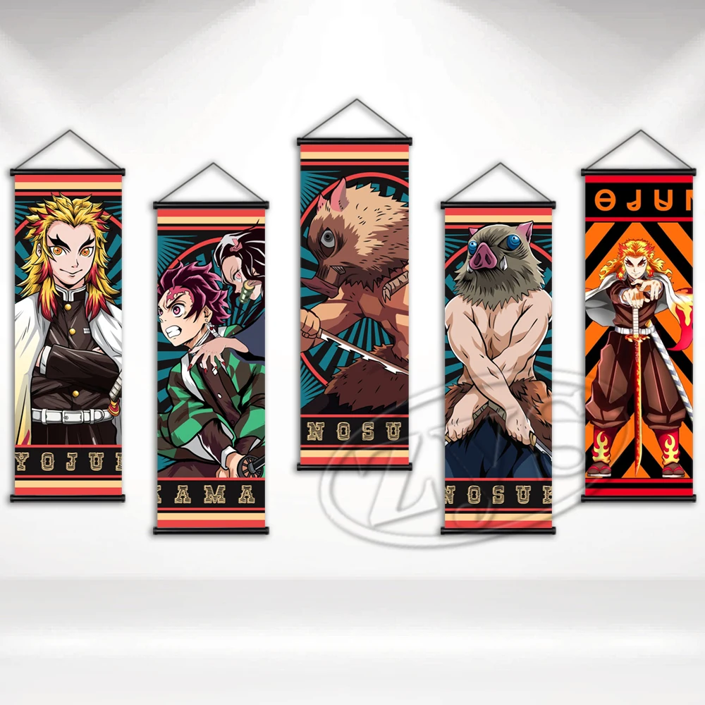 Живопись на холсте, рассекающий демонов, Постер ренгоку, синьцзюру, Настенная картина, аниме Висячие свитки, декор для гостиной, настенная роспись