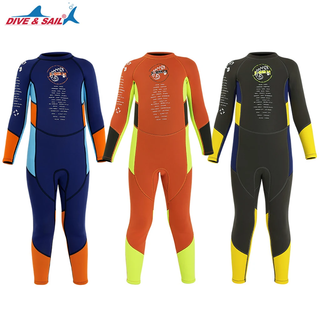 

DIVE SAIL Neoprene Children Diving Suit Round Neck Elastic Thermal Colorful Waterproof Swimming Wetsuit Orange L
