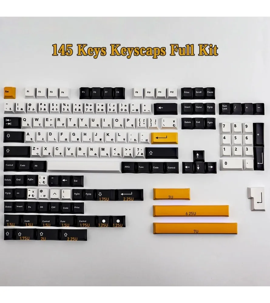 Фото Черно-желтые японские кейкапы на 145 клавиш, PBT, оригинальная высота Cherry, пятисторонняя сублимационная печать №4