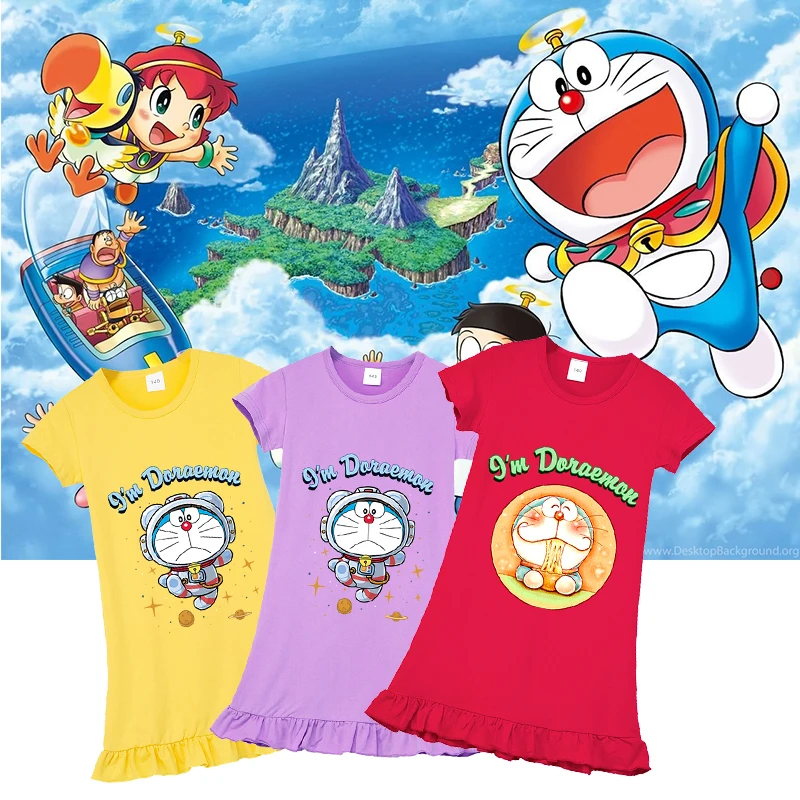 

Baby Kids 2 3 4 5 6 15 Years Old Girls Nightdress Cute Doraemon Pattern Summer Dress Casual Toddler Pajamas