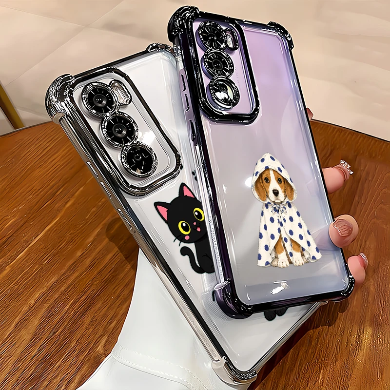 Фото Пылезащитный чехол для телефона OPPO Realme C100i C85 Pro C75 C71 C65 C55 C53 C35 C33, прозрачный силиконовый чехол с изображением черного кота. №2