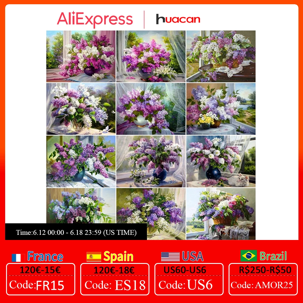 HUACAN Painting By Numbers Lilac Flower DIY Frame Pictures Paint By Number Purple On Canvas DIY Home Decoration 60x75cm