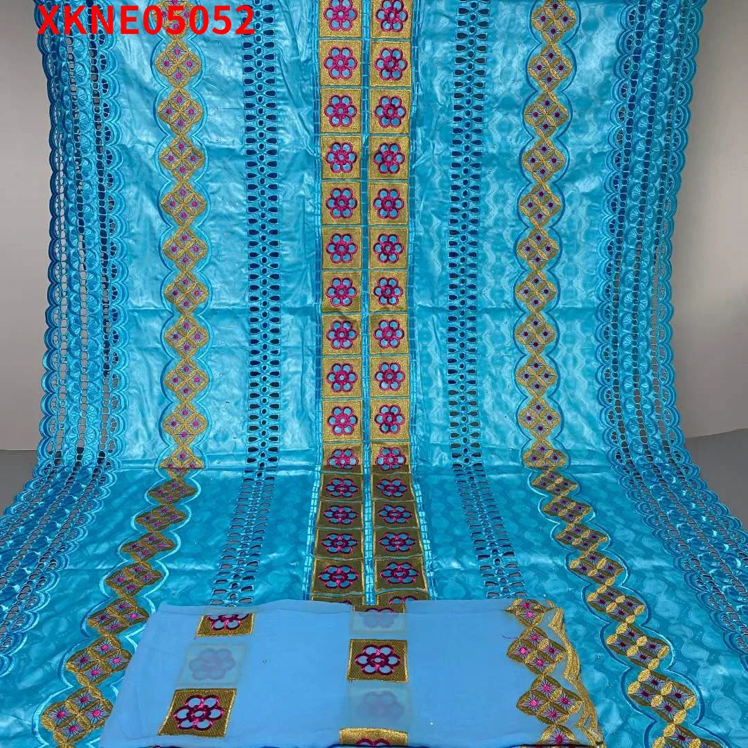 

Nigeria Hot Sale Cotton Perforated Bazin Gorgeous Africa Senior Magic Size 5+2 Bridal Fabric Textiles XKNE05052
