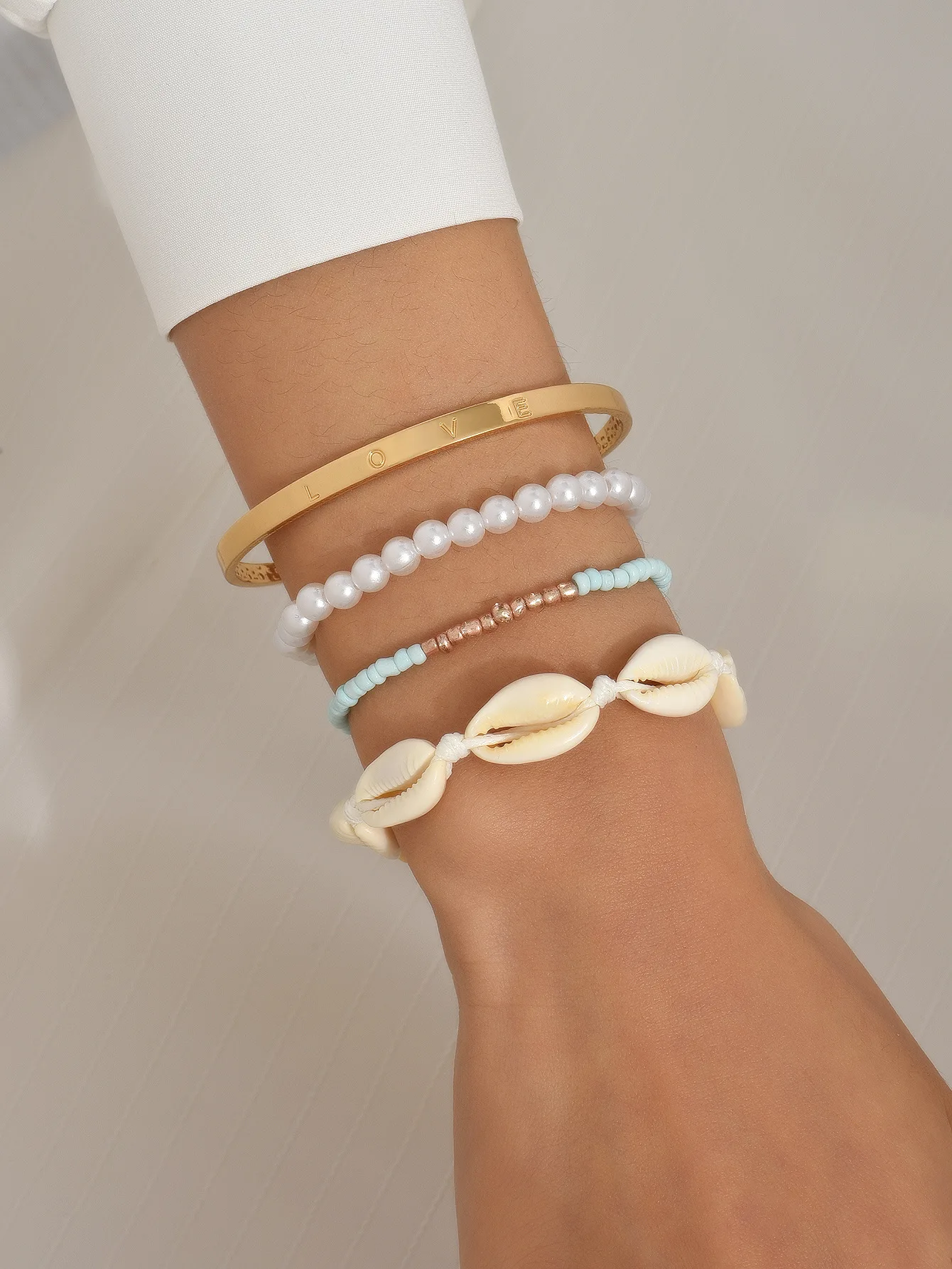 

European And American Light Luxury Beach Style Multi-Layered New Woven Imitation Pearl Bangles For Women