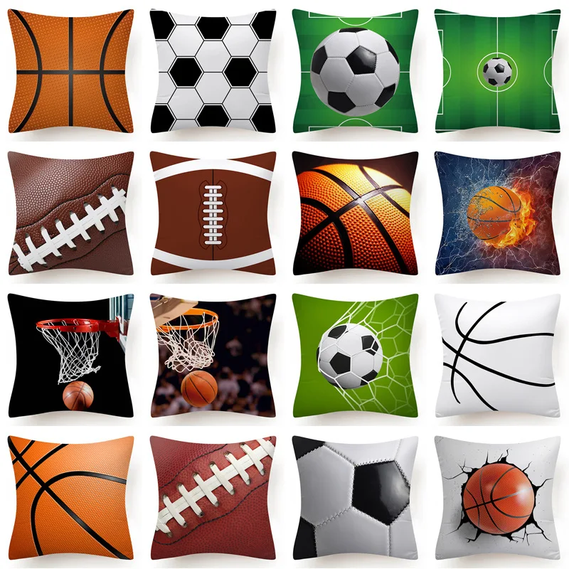 

Hot Football Basketball Leather Print Cushion Covers Soccer Fans Decotative Pillows Case Modern Fashion Sofa Couch Throw Pillows