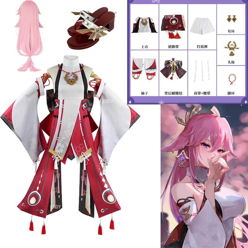 

Genshin Impact Yae Miko Guuji Yae Cosplay Costume kawaii Cos Wigs Shoes Halloween For Women Games Uniform Dress Outfits Costumes