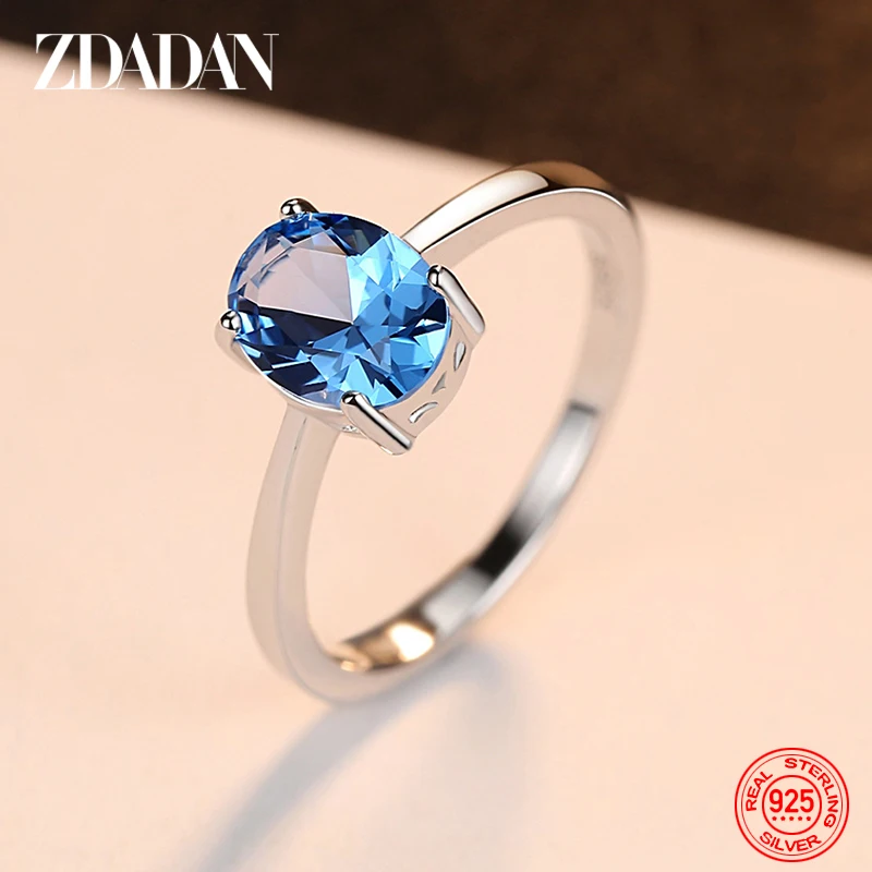 

ZDADAN 925 Sterling Silver Blue Topaz Ring For Women Fashion Wedding Jewelry