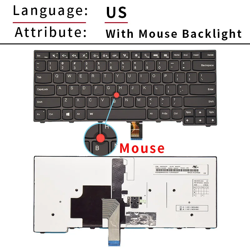 Русско-испанская клавиатура с подсветкой для Lenovo ThinkPad E431 E440 L440 T431s T440 T440S T440P L450 T450 CS13T 0C43954 04X0149 (art.: 3920cf335e707) - 3920cf335e707
