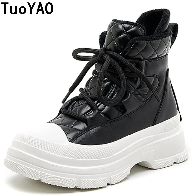 

Женские кожаные ботильоны, женская обувь на плоской подошве, 2023, женские ботильоны на танкетке, женская теплая зимняя черная обувь с мехом и ...