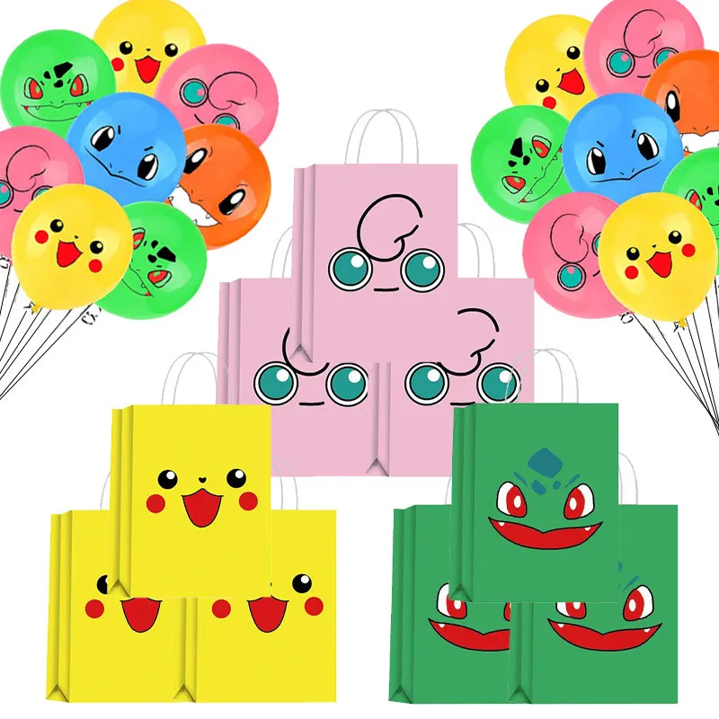 

6pcs Pokemon Theme Balloons Gift Bags Festival Cartoons Pikachu Paper Bag Baby Shower Candy Bags Kids Birthday Party Supplies