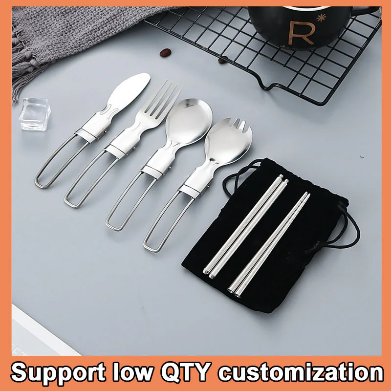 

Portable Outdoor Camping Travel Picnic Foldable Stainless Steel Cutlery Set Spoon Fork Knife Tableware Picnic Cookware