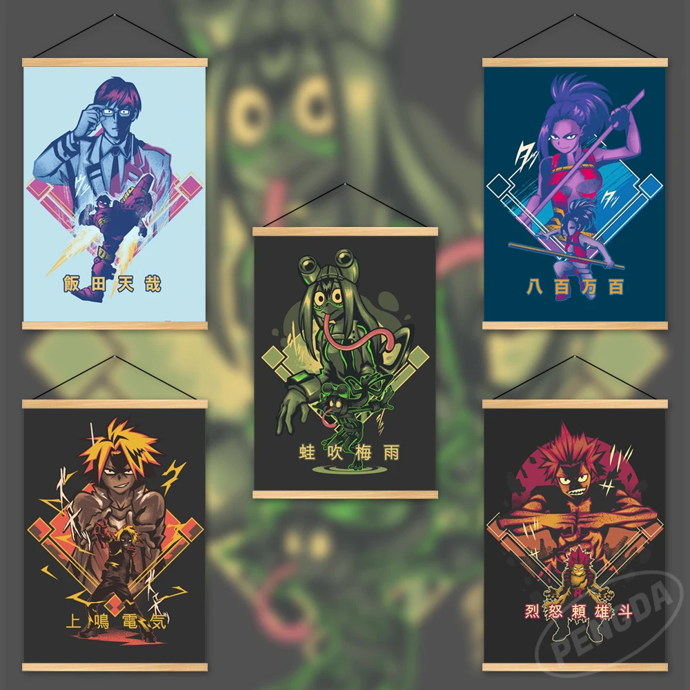 

Wall Janpan Art Yaoyorozu Momo Canvas Asui Tsuyu Pictures Anime Painting Print Poster Kaminari Denki Hanging Wooden Home Decor