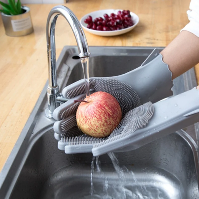 

Reusable Cleaning Gloves Silicone Dishwashing Gloves Heat Resistant Dish Scrubber Glove Cleaning Dish Washing Gloves