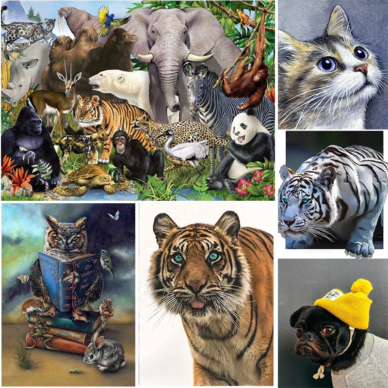 

5D DIY Tiger Owl Cat Dog Diamond Painting Kit Full Drill Diamond Embroidery Mosaic Animal World Cross Stitch Home Decor Gifts