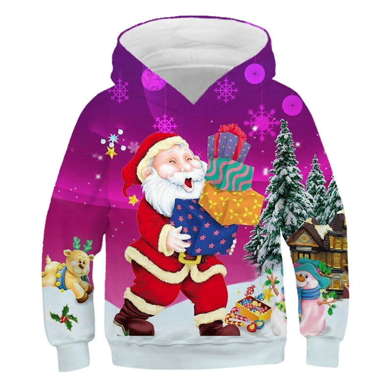 

2022 Kids Fashion Christmas Party Hoodie Santa Claus Tracksuit Hoodie Kids 3d Print Hoodie Sweatshirt 4-14 Years Old
